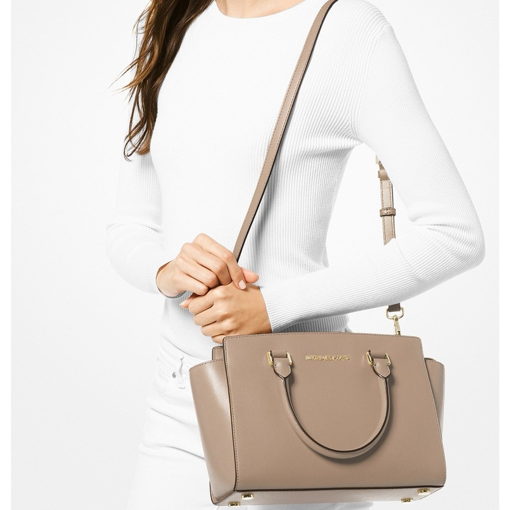 Michael Kors Tan Convertible Crossbody Leather Handbag Beige Satchel